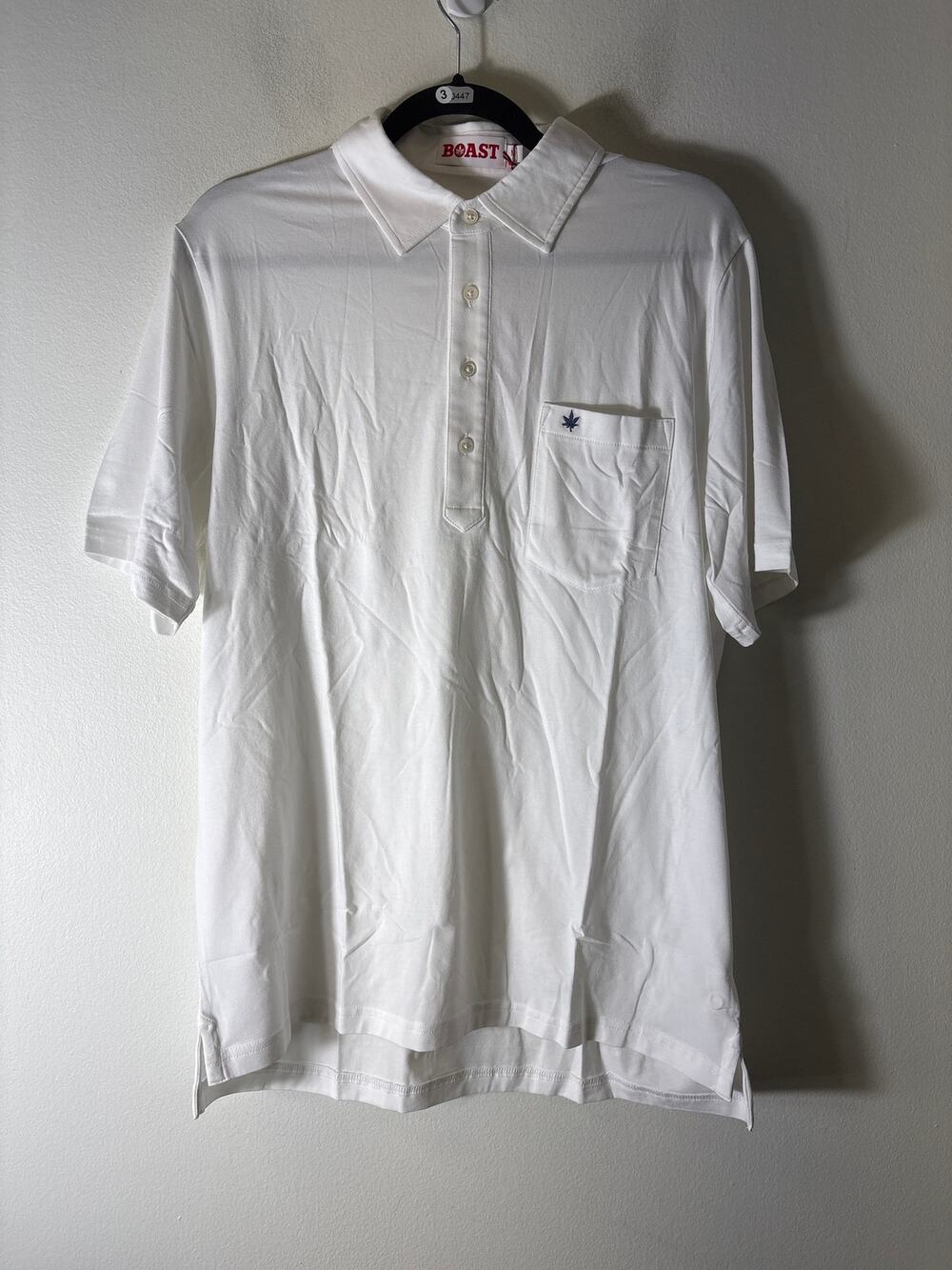NWT Mens Boast Tennis White Vintage Navy Leaf Club Polo sz M